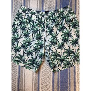 Bonobos Swim Trunks Men's L 7" Inseam Green Palm Tree Print Lined Board Shorts